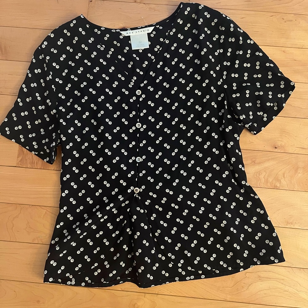 Black Button Print Blouse